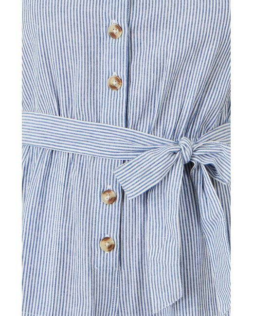Yumi' Blue Cotton Stripe Button Through Jumpsuit