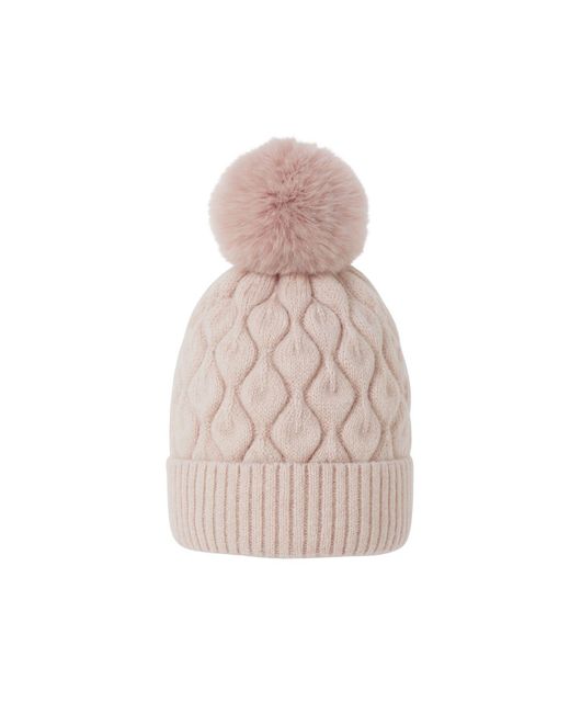 Hortons England Pink Textured Cashmere Pom Pom Hat