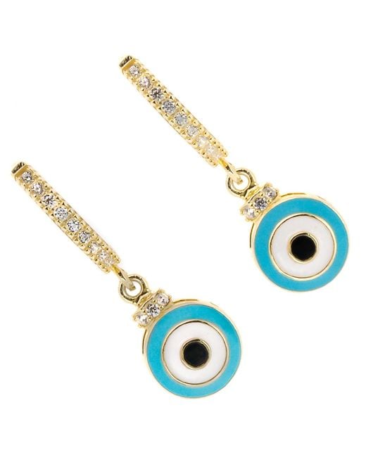 Ebru Jewelry Blue Enamel Evil Eye Plated Earrings