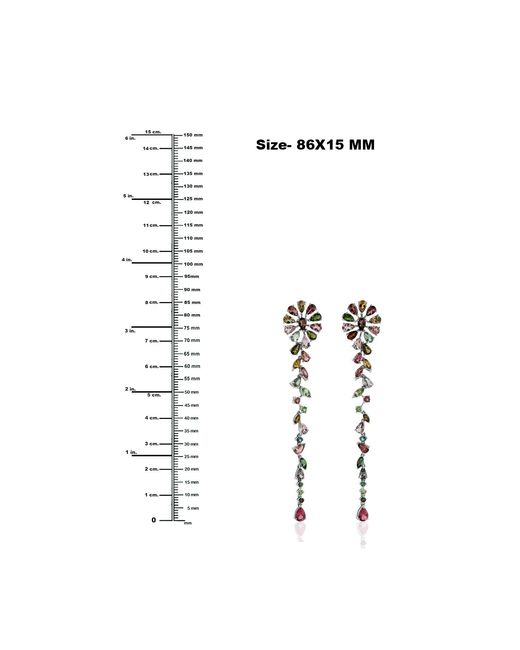 Artisan Metallic Multi-Color Tourmaline Floral Long Drop Earrings