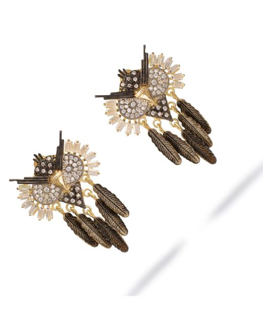 Ebru Jewelry Metallic Midnight Owl Sparkling Feather Earrings
