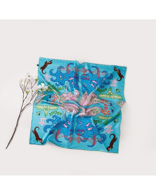 Soft Strokes Silk Blue Vancouver Pure Silk Large Square Scarf