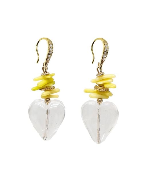 Farra Metallic Quartz Heart And Bamboo Coral Earrings
