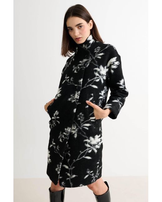 Louche Black Donalda Power Bloom Funnel Neck Coat