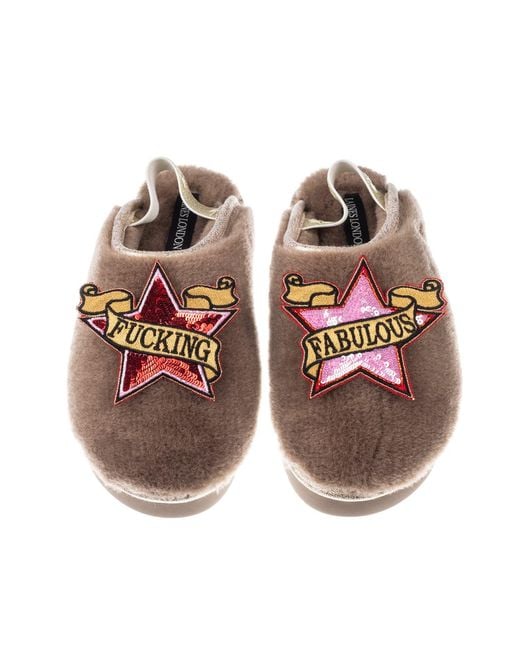 Laines London Brown Neutrals Flatform Cloud Slippers With & Fucking Fabulous Brooches