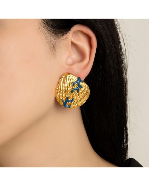 Milou Jewelry Blue Seashell Earrings With Coral