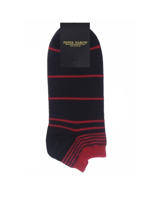 Peper Harow - Made in England Blue Retro Stripe Trainer Socks – for men