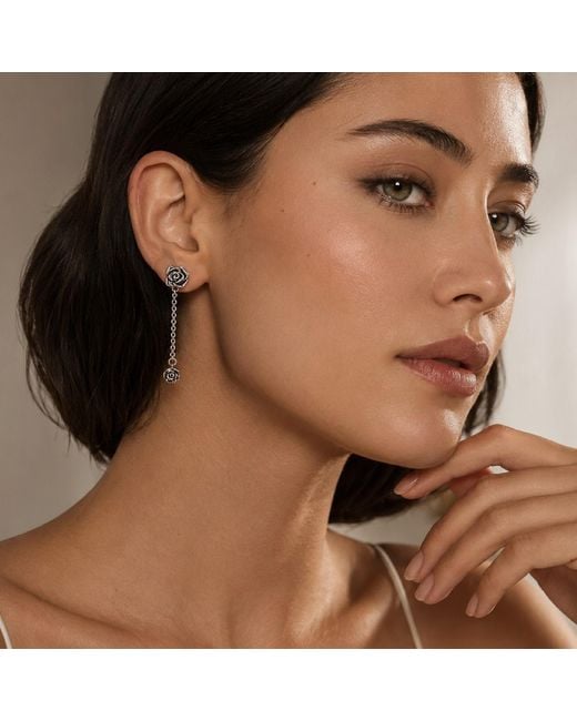 Unaloe White Sterling Minimal Rose Drop Earrings – Contemporary Botanical Designer Jewelry