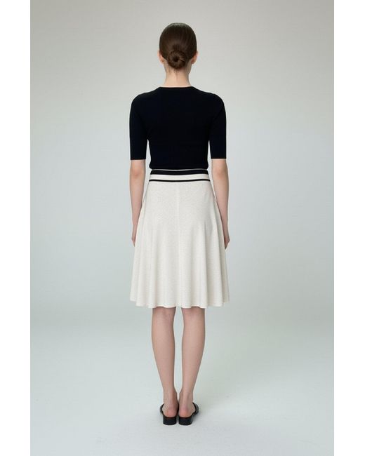 Conquista White Neutrals Elegant A-Line Skirt With Contrast Waistband
