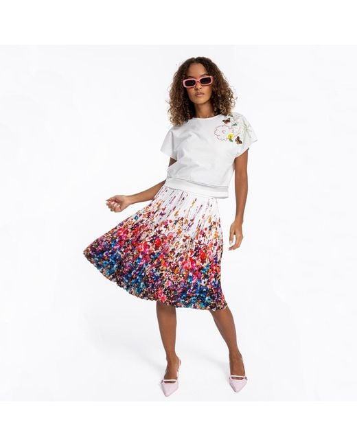 Lalipop Design Red Floral Print Pleated Knee-Length Skirt – Recycled Fabric