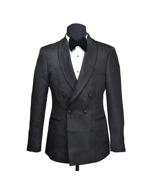 DAVID WEJ Black Kensington Double Breasted Shawl Lapel Jacquard Blazer for men