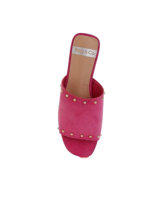 Rag & Co Pink Odalia Soft Suede Leather Studded Flats