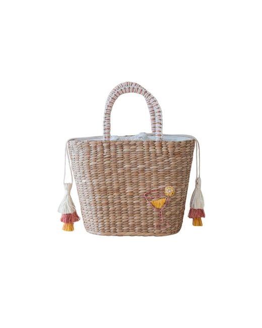 LIKHÂ Orange Neutrals Handwoven Seagrass Cocktail Tote Bag With Tassels