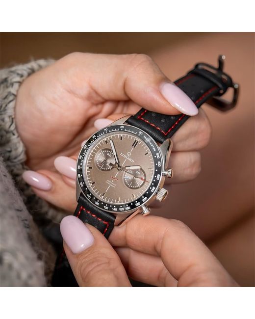 Lonard Watches Black Lap One Coffee Limited Edition Leather Strap Column Wheel Chronograph Manual Winding for men