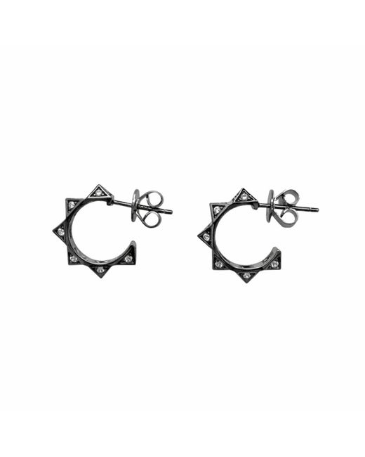 Jagged Halo Jewelry Black Ayla Huggie Hoop Earrings Rhodium