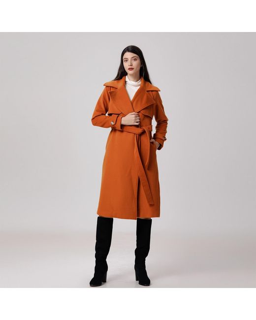 Smart and Joy Orange Shoulder Flaps Woolen Coat