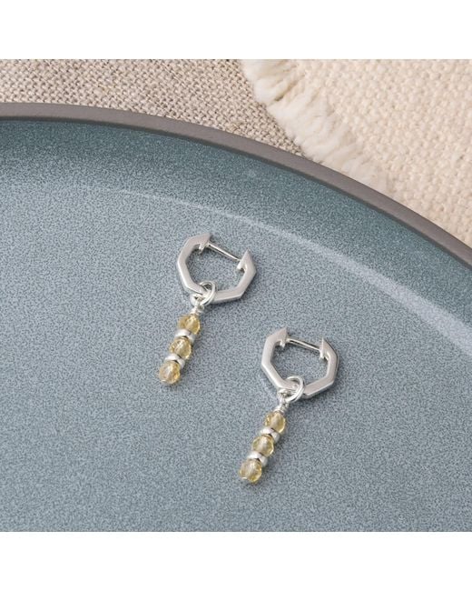 Nellou Jewellery Metallic Linear Huggie Birthstone Earrings November Sterling