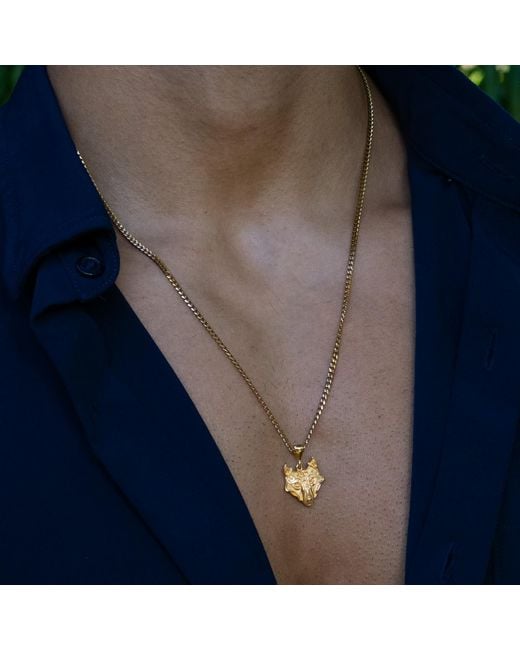 Ebru Jewelry Metallic Golden Wolf Spirit Necklace for men