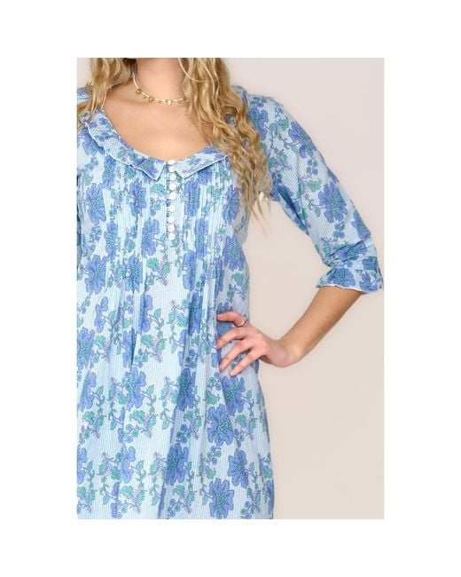 At Last Blue Cotton Karen Long Sleeve Day Dress