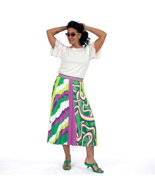 Lalipop Design Green Half-circle Pleated Midi Skirt With Colorful Digital Print