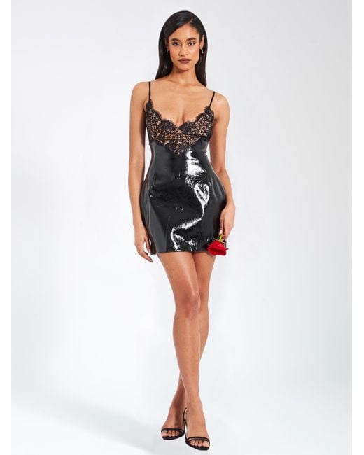 Miss Circle New York Black Shelby Vegan Leather With Lace Mini Dress