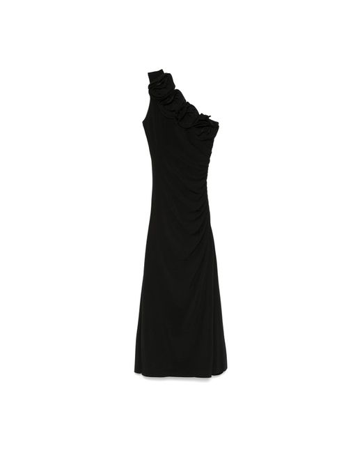 Nissa Black Floral-Detail Midi Dress