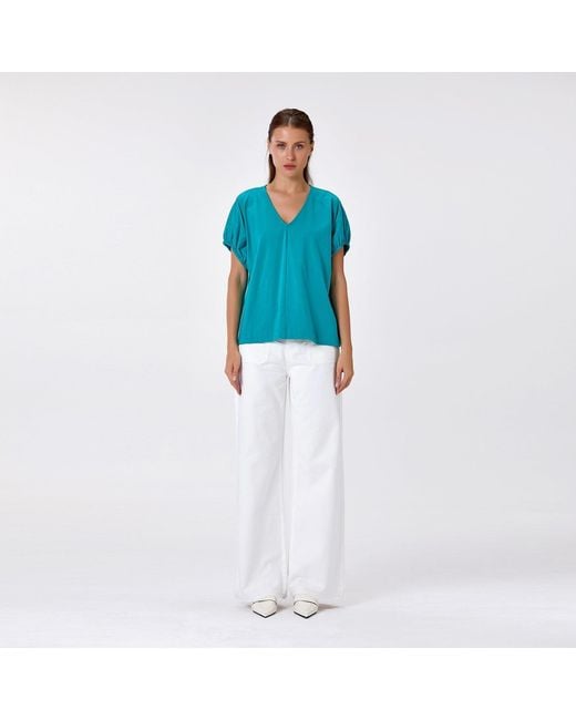 Smart and Joy Black Casual Cotton V-Neck Blouse