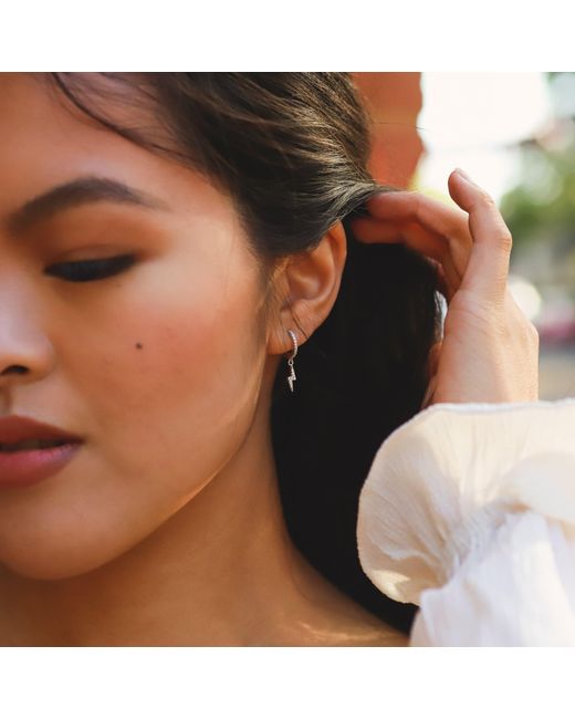Luna Charles White Bridget Lightning Huggie Hoop Earrings