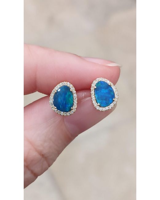 KAMARIA Green Diamond Opal Pebble Stud Earrings