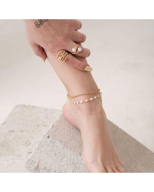 LINYA JEWELLERY Metallic Double Pearl Chain Anklet