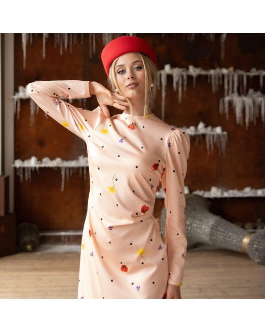 RainSisters Pink Long Sleeve Midi Dress: Peach Blossom