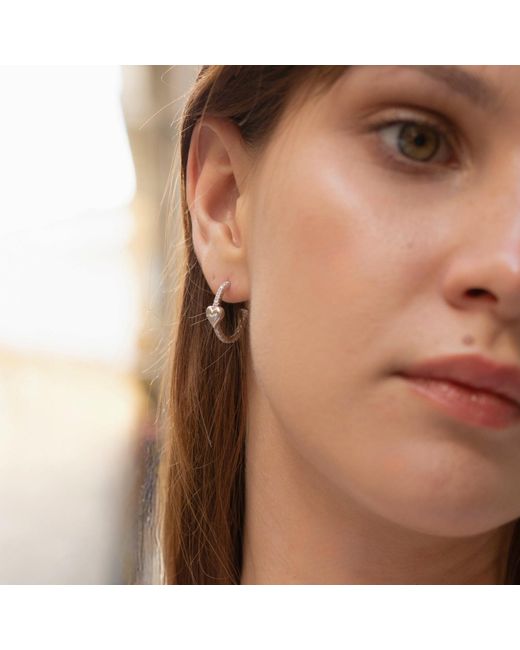 Spero London Metallic Hoop Heart Diamond Style Pave Sterling Earring