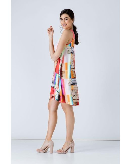 Conquista Red Coral A Line Print Dress