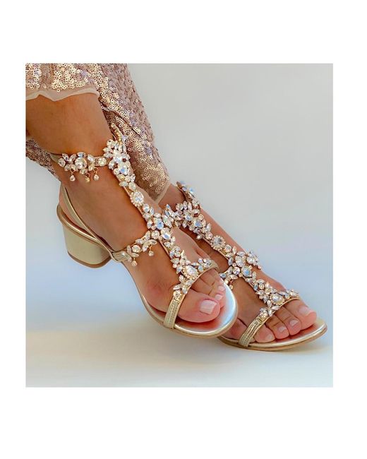DAMAPREZIOSA Metallic Matilde Crystal-Embellished Vegan Jewel Sandal