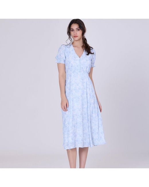 Smart and Joy Blue Flared Empire Dress With Liberty Print