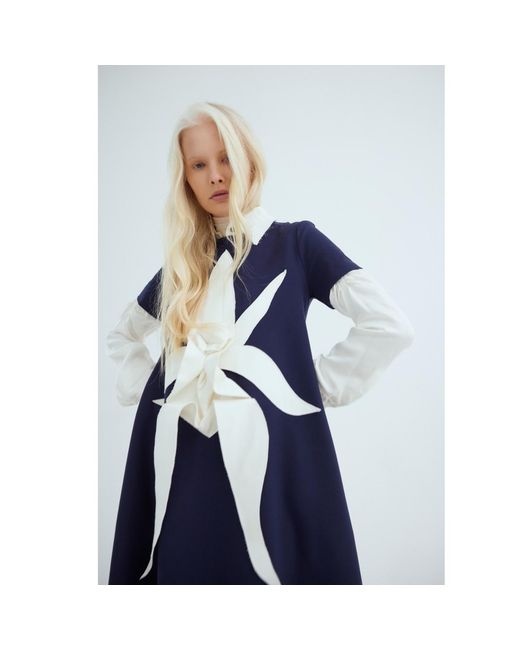 Julia Allert Blue Ankle-Length Knit Dress With Flower Detail