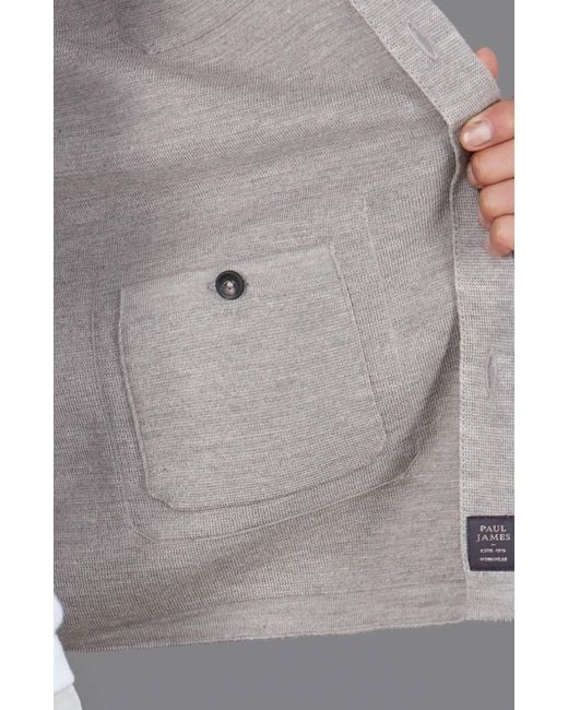 Paul James Knitwear Gray Extra Fine Merino Wool Fabrizio Work Shirt for men