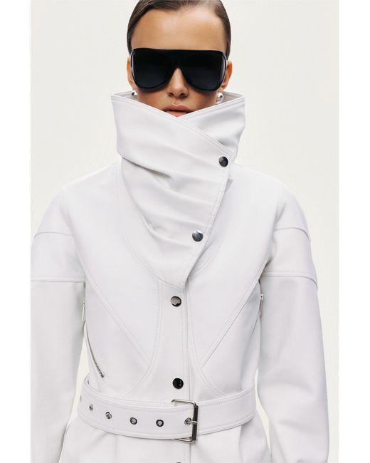 Nocturne White High-Neck Belted Jacket