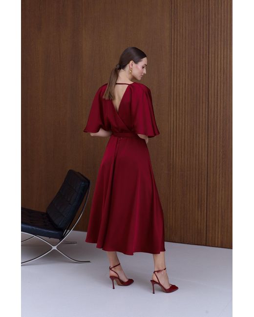 Undress Red Sonya Midi Cocktail Dress With Butterfly Sleeves