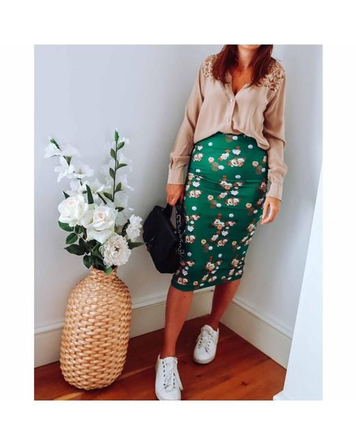 Sophie Cameron Davies Green Floral Midi Jersey Skirt