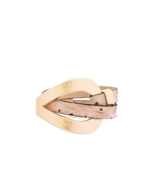 Saachi Natural Hammered Double Wrap Leather Loop Bracelet