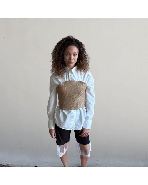 London Atelier Byproduct Natural Neutrals Raffia Multi-Wear Corset Crop Top