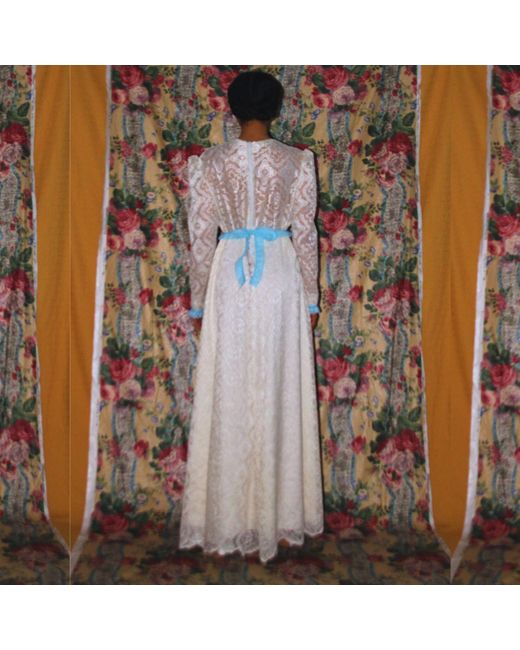 Couture to Your Door Blue Neutrals Ivory Boho Lace Wedding Party Dress