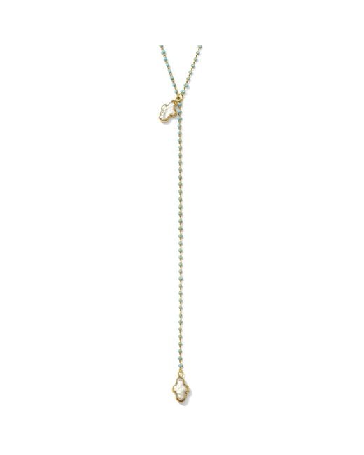 Alexie of Athens Metallic Delphi Cross Pearl Lariat
