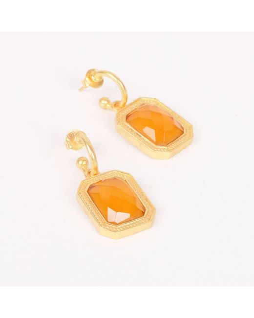 Lila Rasa Metallic Rectangular Citrine Crystal Hoops
