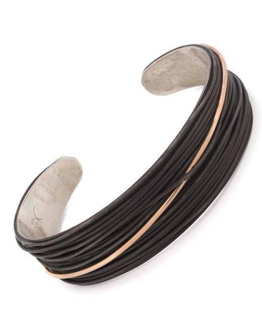 Ebru Jewelry Metallic Handcrafted Sterling & Leather Cuff Bracelet for men