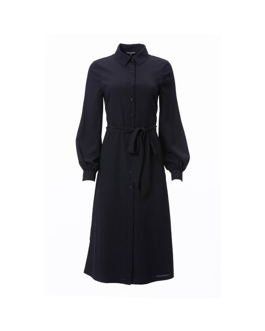 Carloslines Blue Button Down Striped Satin Jacquard Shirt Dress With Puff Long Sleeve & Pockets