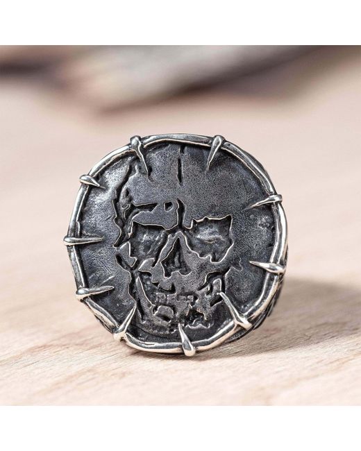 German Kabirski Metallic Noctis Handcrafted Ring With Stamped Skull Design for men