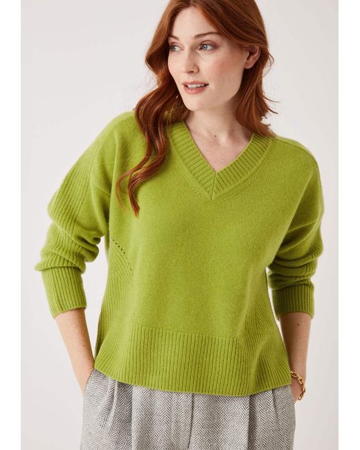 Loop Cashmere Green V Neck Lofty Sweatshirt