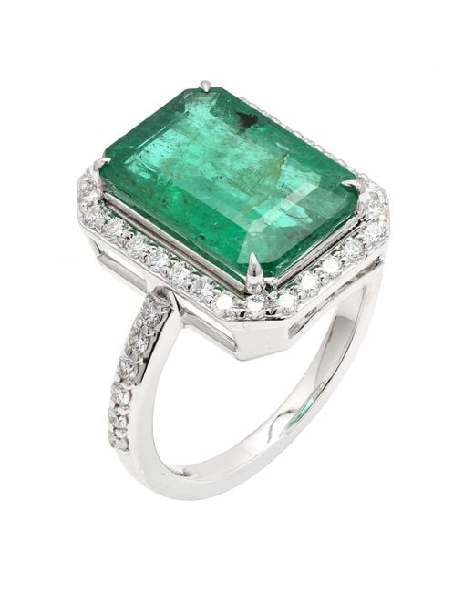 Artisan Green Solid White Gold Natural Emerald Diamond Designer Handmade Jewelry